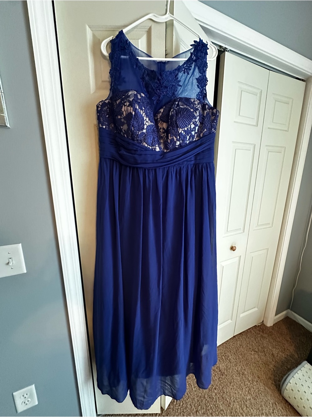 Ever Pretty Royal Blue Lace Illusion Maxi Dress
